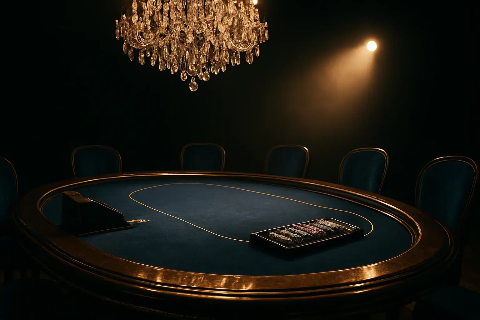 Hyperrealistic premium live baccarat studio in the Philippines with blue felt table