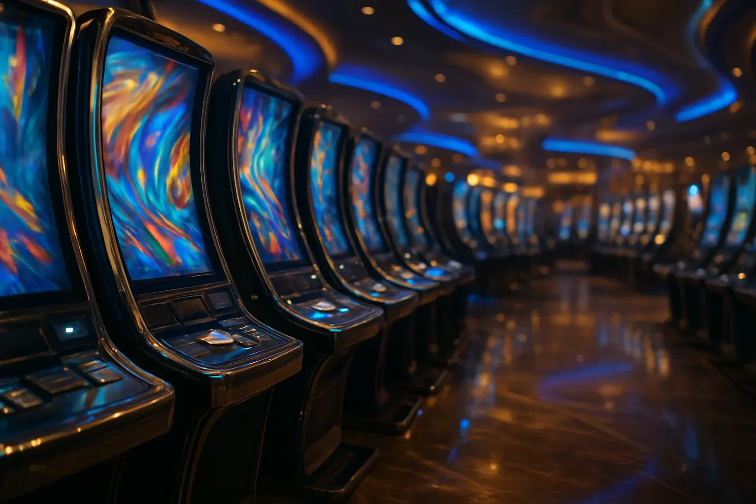 Premium Philippine casino slots floor at night inside Manila resort